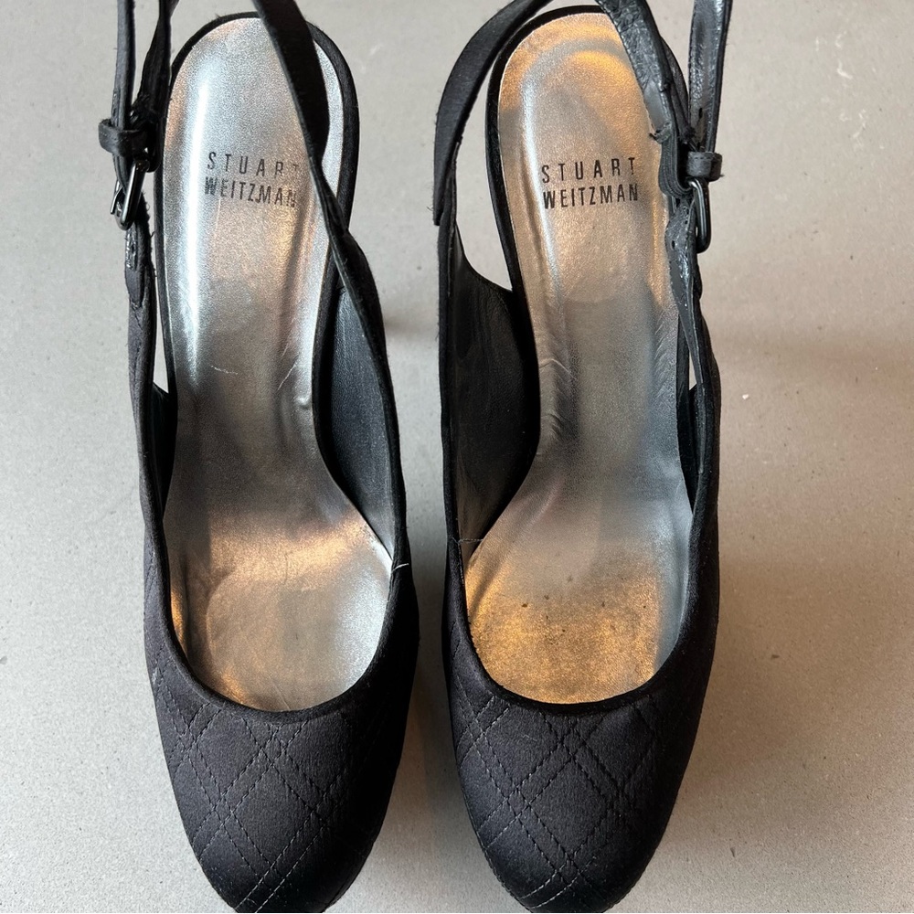 Woman’s STUART WEITZMAN  BLACK QUILTED  Sling Back high heels size  8.5